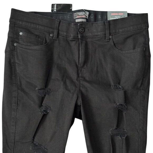 TORRID NWT Bombshell Stretch Skinny Jeans Destructed High Rise Black Size 20XS - Picture 4 of 11